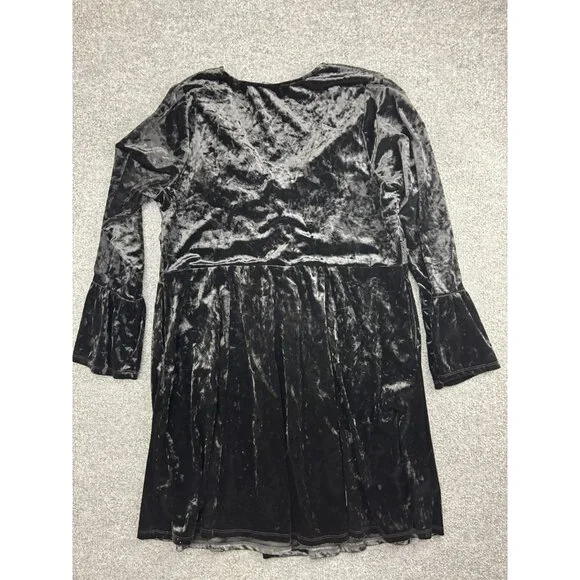 Torrid Dress Womens 1X Black Velvet Long Sleeve Boho Tassel Tie 14-16 - Picture 7 of 7